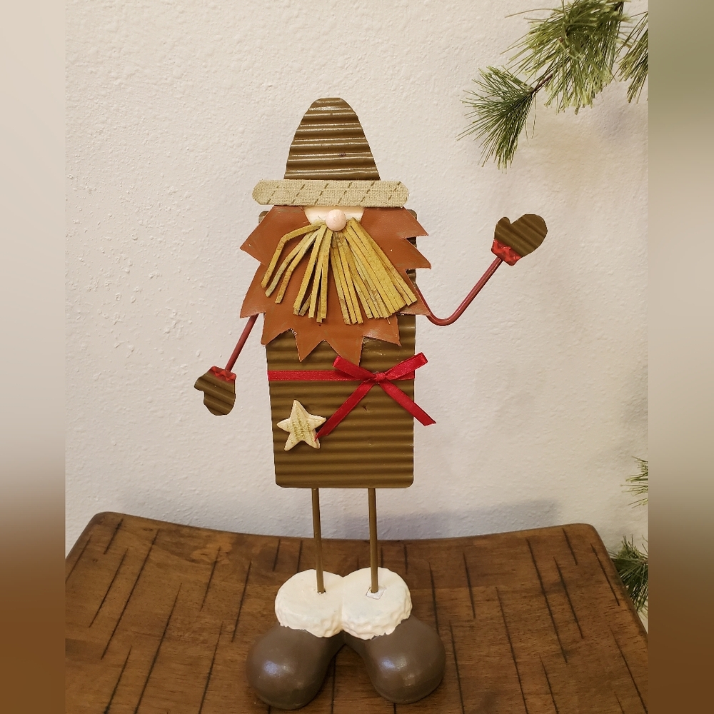 Whimsical Rustic Gnome Scarecrow Statue with Oversized Boots